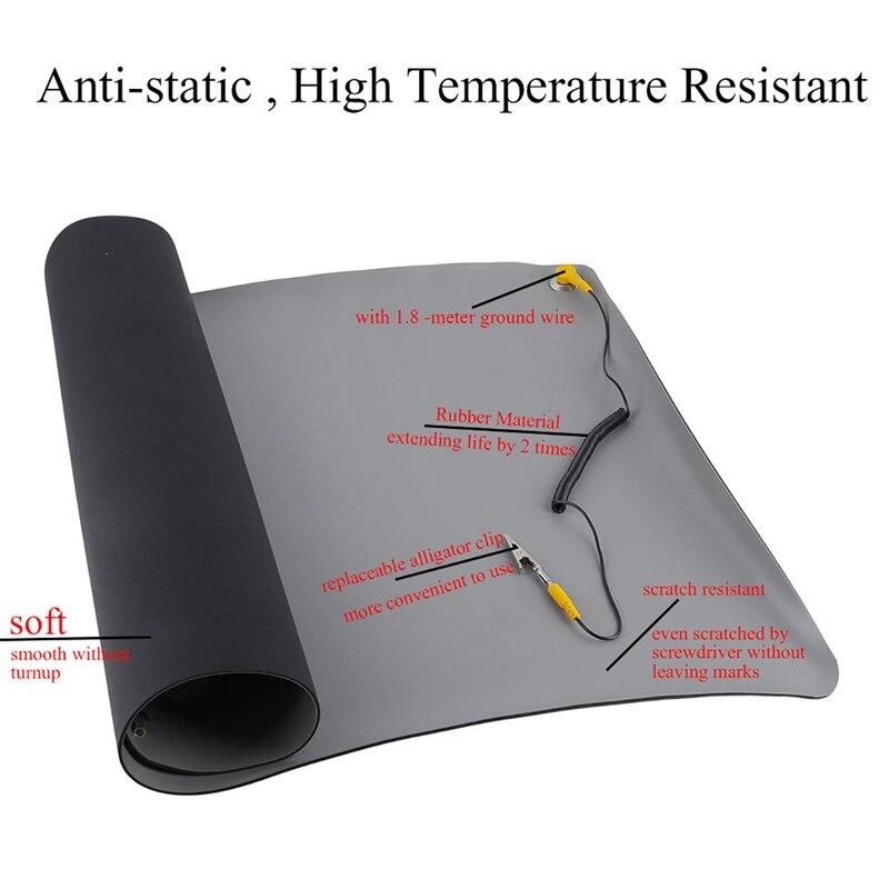 Durable Desktop Anti Static Mat Silicone ESD Grounding Mats 700x500Mm + Cord for PC Laptop Repair Tools