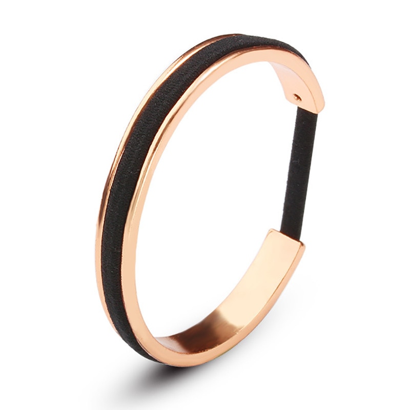 Schwarz Haar Krawatte Armbänder Rose Gold Farbe Silber Farbe Offene Manschette Armreifen Für Frauen Männer Schmuck Hand Zubehör Einstellbare