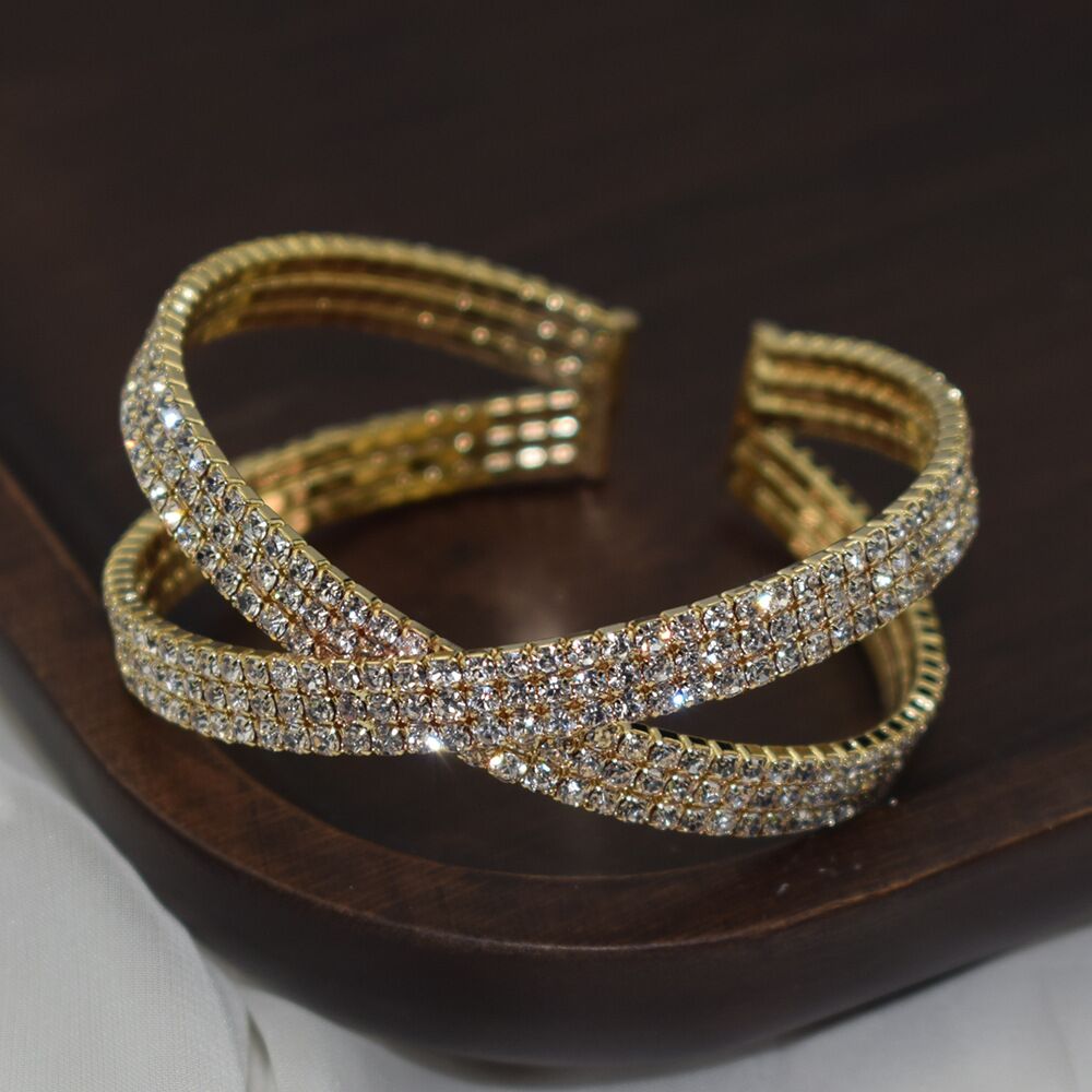 Lussuoso bracciale rigido in cristallo bianco verde per donna con braccialetti avvolgenti Bling regalo per bracciali per gioielli da festa di nozze