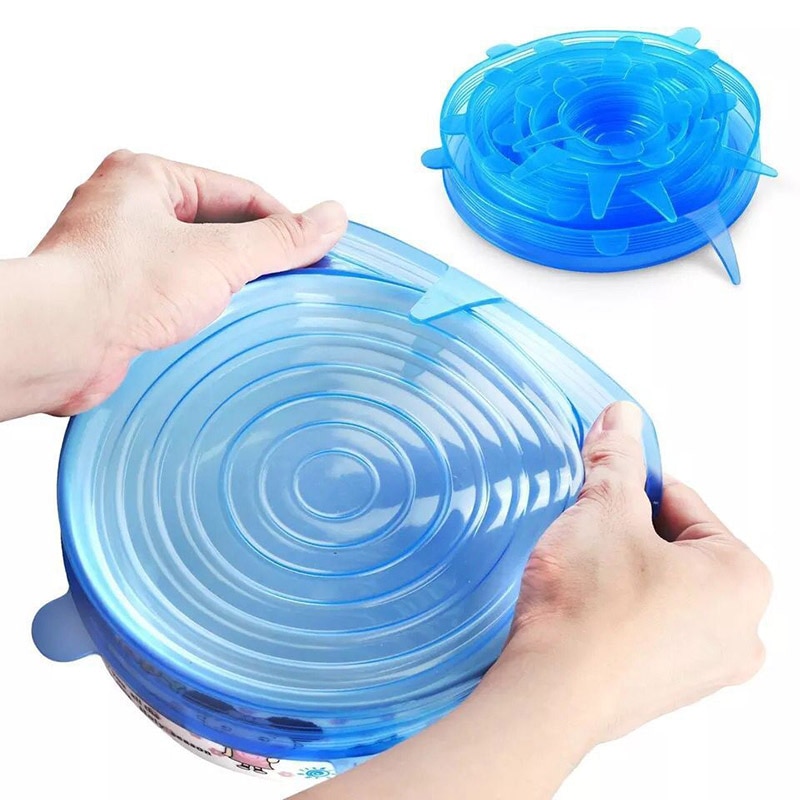 6 Stks/set Herbruikbare Silicone Voedsel Wrap Stretch Vacuüm Seal Cover Saran Wrap Keuken Organisatie Voedsel Verse Houden Verzegelde Deksels