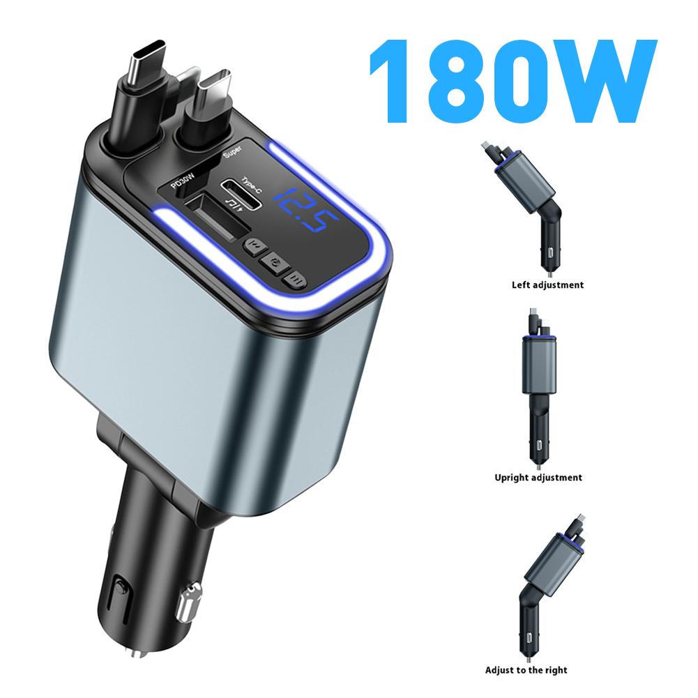 5-in-1 Auto Oplader - 180W Intrekbare USB Snellader met Bluetooth Verlichting voor Vrachtwagens SUV's