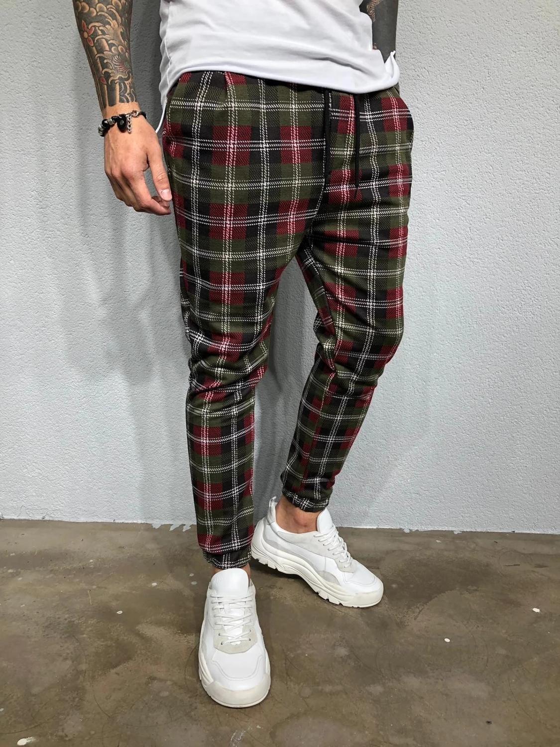 hommes pantalon ajusté à carreaux pantalons décontractés joggeurs Jogging pantalon maigre grande taille hommes pantalon