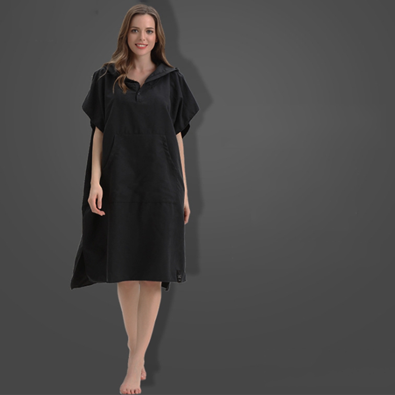 Veranderende Gewaad Badhanddoek Outdoor Volwassen Hooded Strandlaken Poncho Badjas Handdoeken Vrouwen Man Badjas Zwart