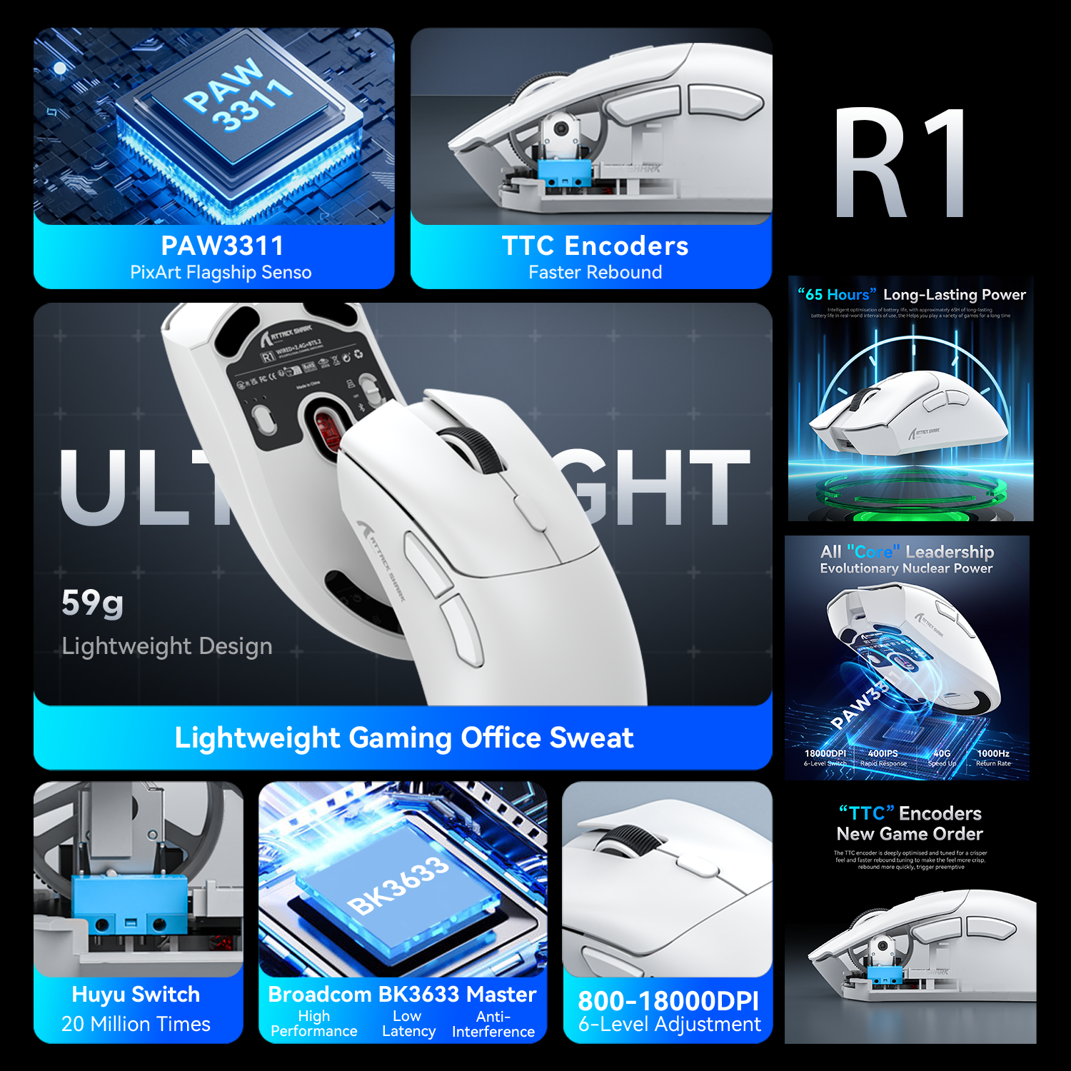 Ratón inalámbrico para juegos Attack Shark X11 X6 X3 R1, RGB, ergonómico, ultraligero, triodo, macro, PAW3395/PAW3311, 26000 DPI