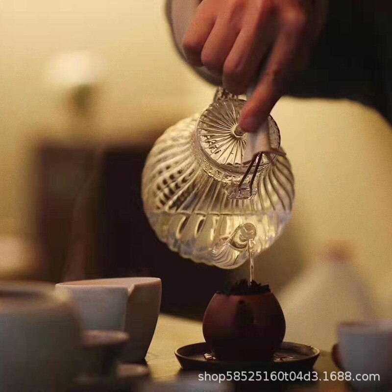 Holding pot heat-resistant glass teapot crane head chrysanthemum pattern soup boiling kung fu tea set tea ceremony copper handle