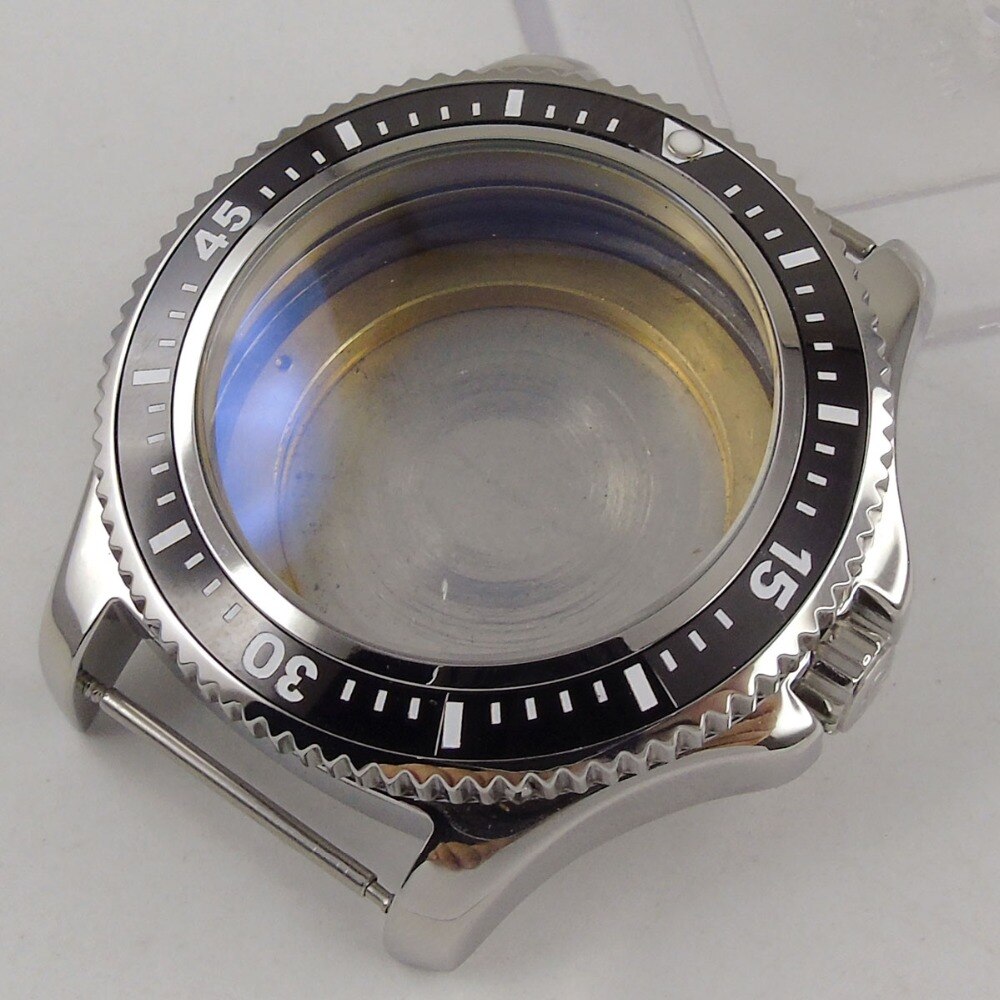 Solid 44mm 316L Stainless Steel Case Ceramic Bezel Watch Case Fit For ETA 2836 Automatic Movement B3