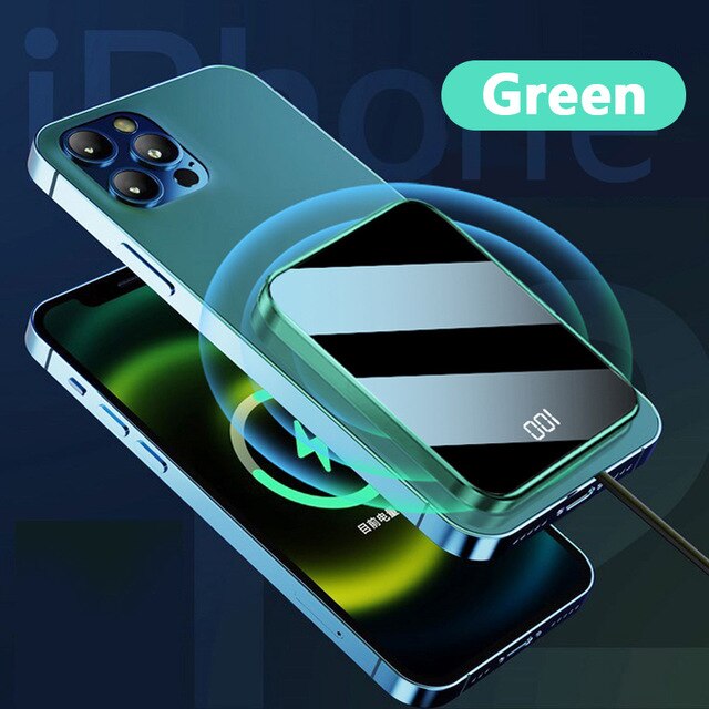 Magnetic Wireless Power Bank 5000mAh Universal External Battery Mobile Phone15W Wireless Magsafing Magnet Powerbank for iPhone12: Green