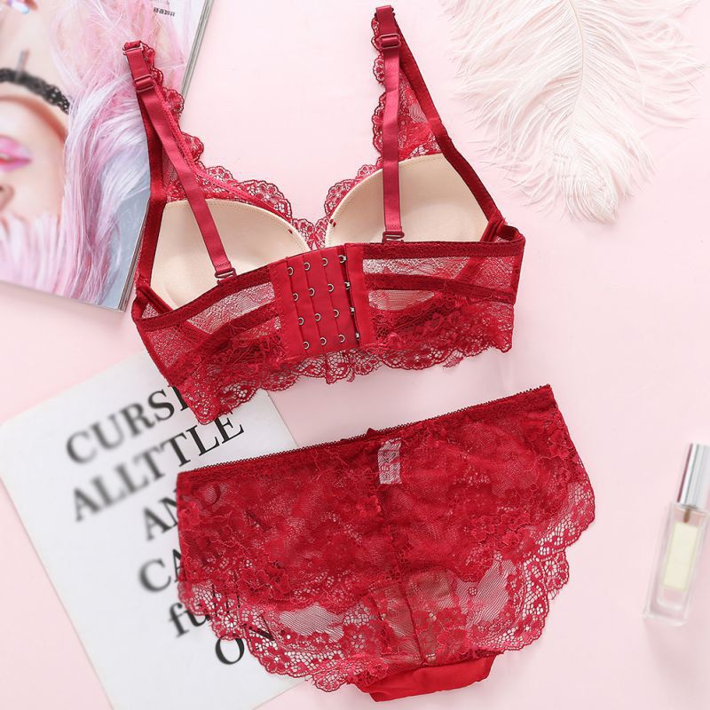 Lace Hollow Out Bralette Underwear Panty Set Women Sexy Lady Push Up Bra Set