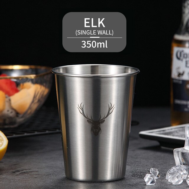 304 Stainless Cute Pattern Beer Mug Steel Beer Cup Coffee Mug With Double Wall Kitchen Drinkware For Kids Water Mug: Single Wall A