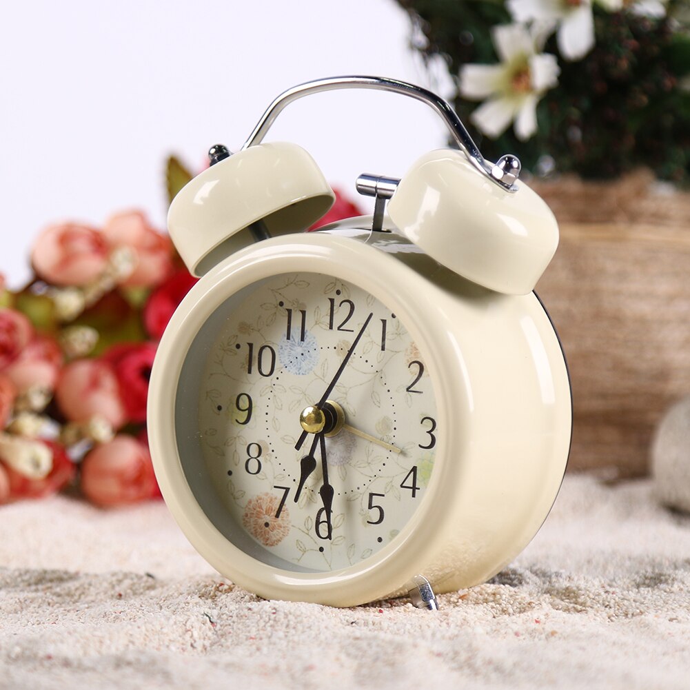 Alarm Clock Retro Desktop Clock Round Metal Double Bell Table Clock Alarms Home Decoration Black