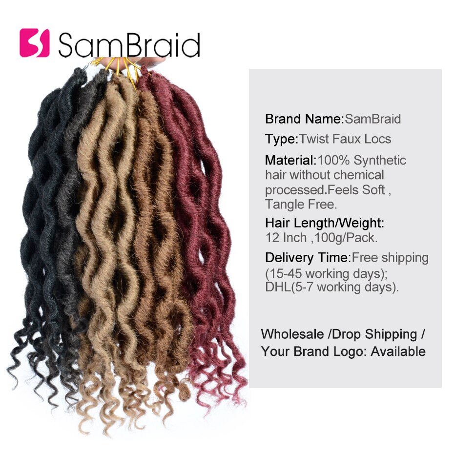 SAMBRAID Goddess Faux Locs Crochet Hair Synthetic Hair Crochet Braiding Hair Extensions 12 Inch For Black Women