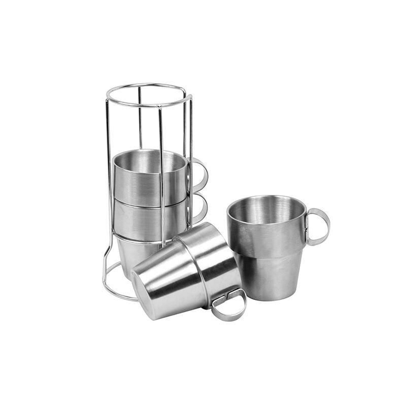 reutilizable doble capa Anti-escald de acero inoxidable apilable taza de agua café Set con soporte de taza tazas Set fácil de limpiar: 5pcs