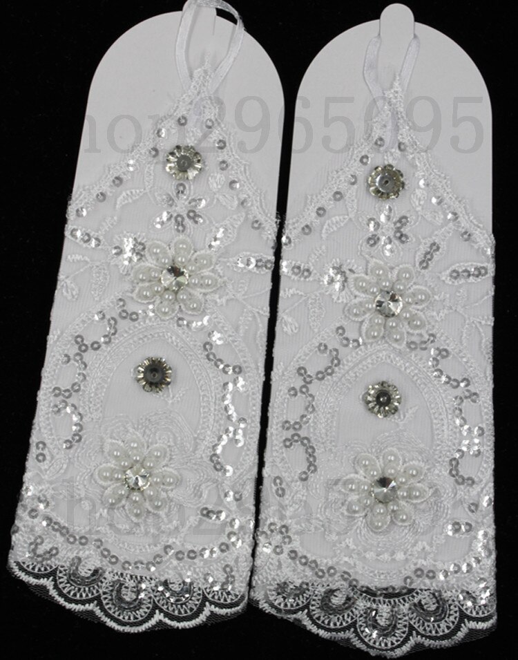 ZUOYITING White Lace Princess Bridal Gloves Female Long with Sequins Wedding Dresses Gloves Wedding Accesories