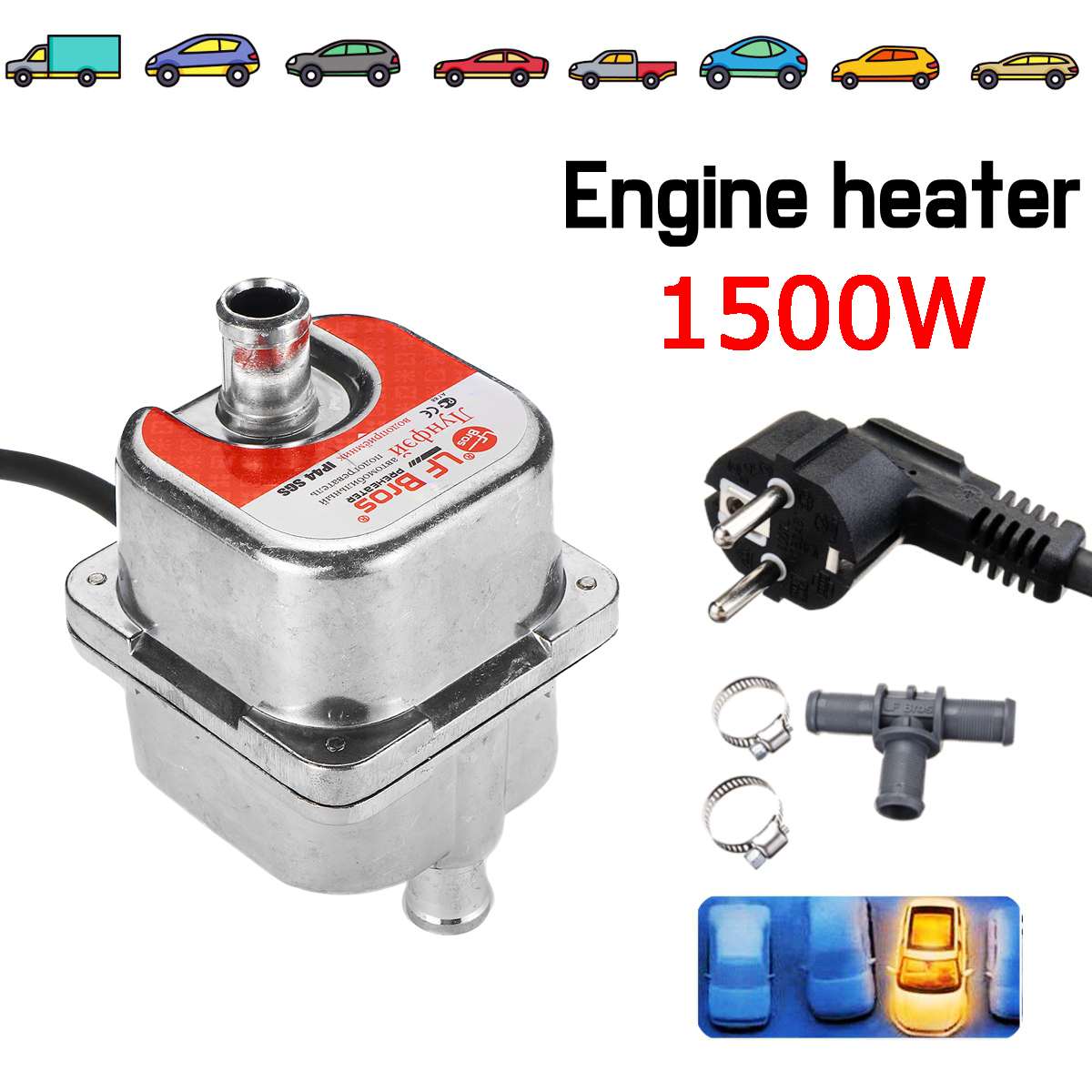 220V 1500W Car Engine Coolant Heater Preheater Motor Auto Heating Preheating Air Parking Heater With Russian User Manual EU