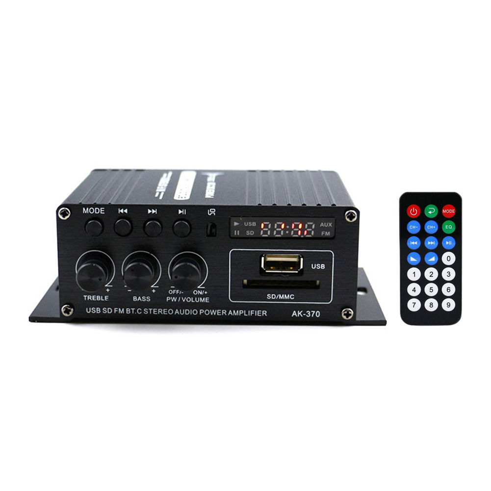 AK-370 Bluetooth Amplifier Mini Digital Power Audio Car Amplifier 20W+20W 12V HIFI Stereo Audio Amplifier for Home Theater Party: transparent