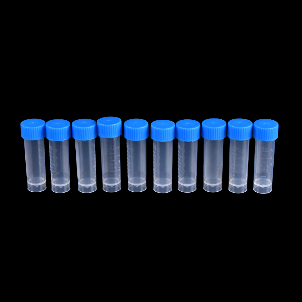 Peerless-tubos de ensayo de plástico químico, 10 Uds. x 5ml, viales, tapas de sellado, paquete de contenedores para laboratorio escolar, experimentos