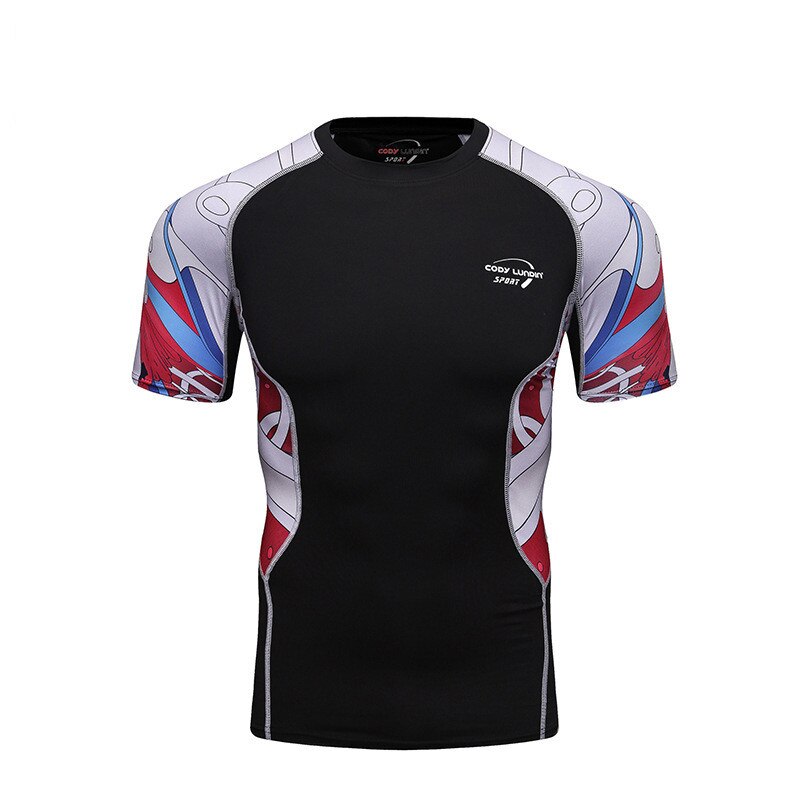 Herre sommertrykk tilfeldig tøye ut stram kompresjon løpegenser hurtigtørkende fukttransporterende trening trening sykkel t-skjorte: M / 4