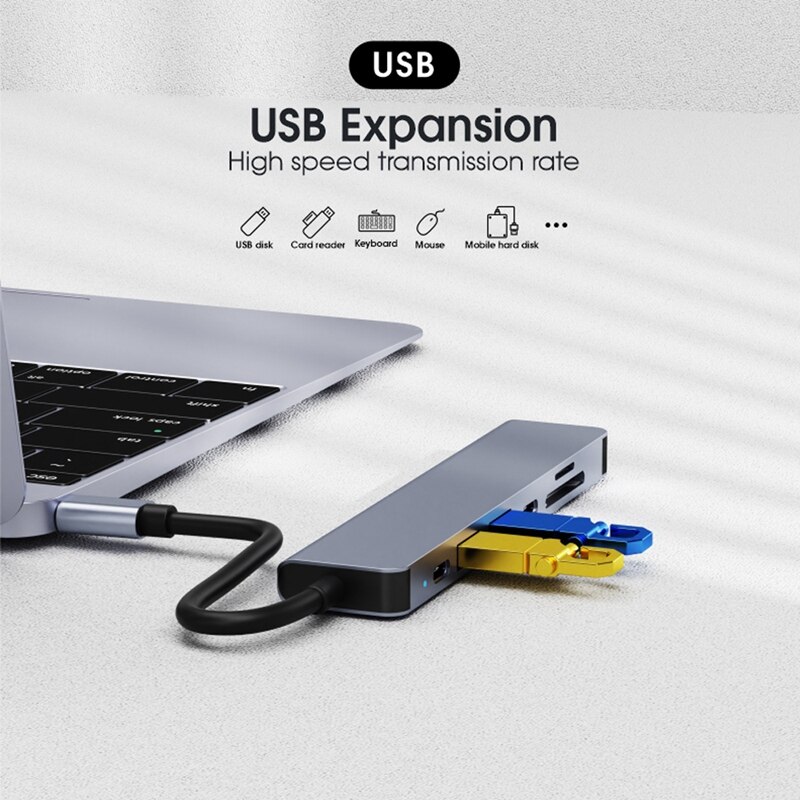 7 In 1 Usb C Hub 4K Hdmi-Compatibel Type C Adapter Otg 3 Dock Met Pd tf Sd Voor Pro/Air Ipad Xps Oppervlak