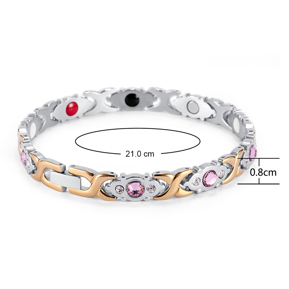 TF-235 Women Bracelet Stainless Steel Crystal Gem Germanium Bracelets Health Energy Popular Charm Jewelry for Lady