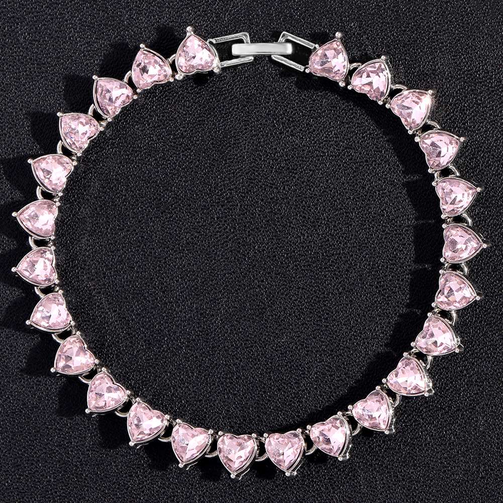 Crystal Heart Cuban Link Ketting Armband Voor Vrouwen Full Strass Hiphop Luxe Bling Chunky Armband Bruiloft Sieraden Cadeau: Licht Geel Kleur