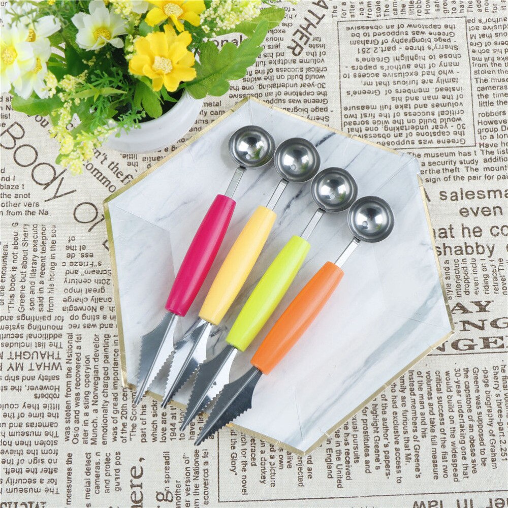 2 In 1 Melon Baller Scoop Fruit Carving Knife Multi-functional Kitchen Peeler Fruits Cutter Shape Carving Tool