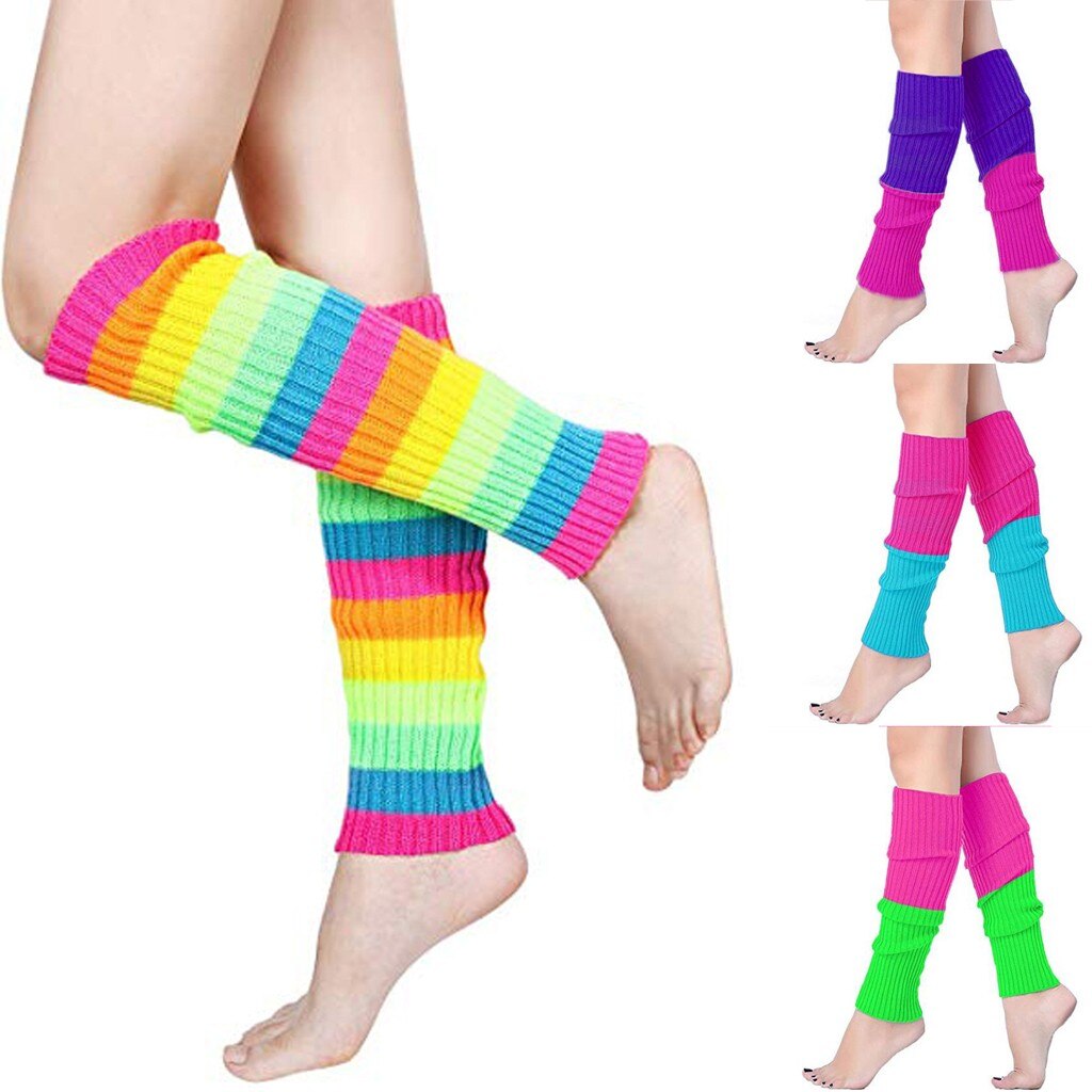 Leg Warmers Women Striped Boot Cuffs Gaiter Neon Sock Leg Para Tripe Tights Paw Slimmer Thigh High Leg Warmers Legwarmer