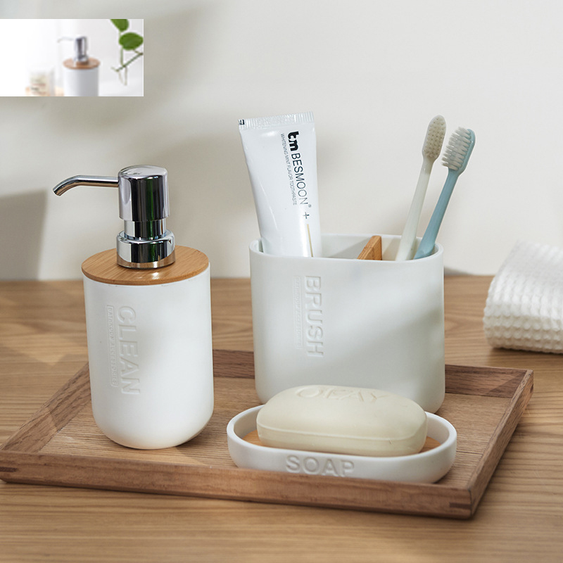 Bathroom Accessories Set Soap Lotion Dispenser Toothbrush Holder Soap Dish Tumbler or wood Bottle Cup Black/White/gray: AA2518