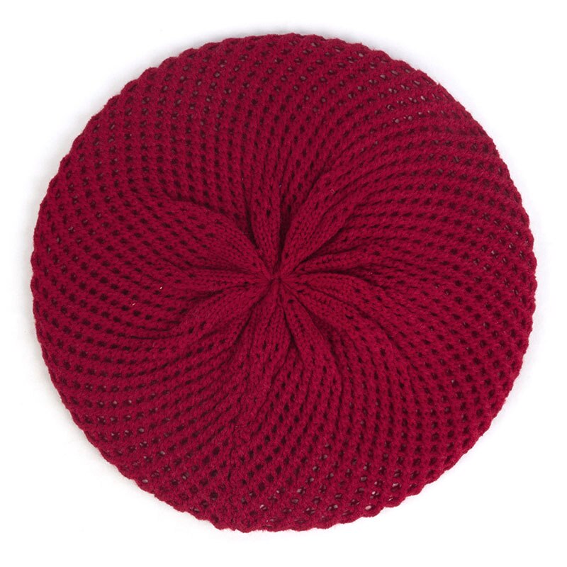 Kobiety moda Slouchy podwójna warstwa wełny dzianiny berety czapki zimowe wiosna ciepłe czapki jednolity kolor czapki damskie zwykły dziurawy czapki: ciemny czerwony