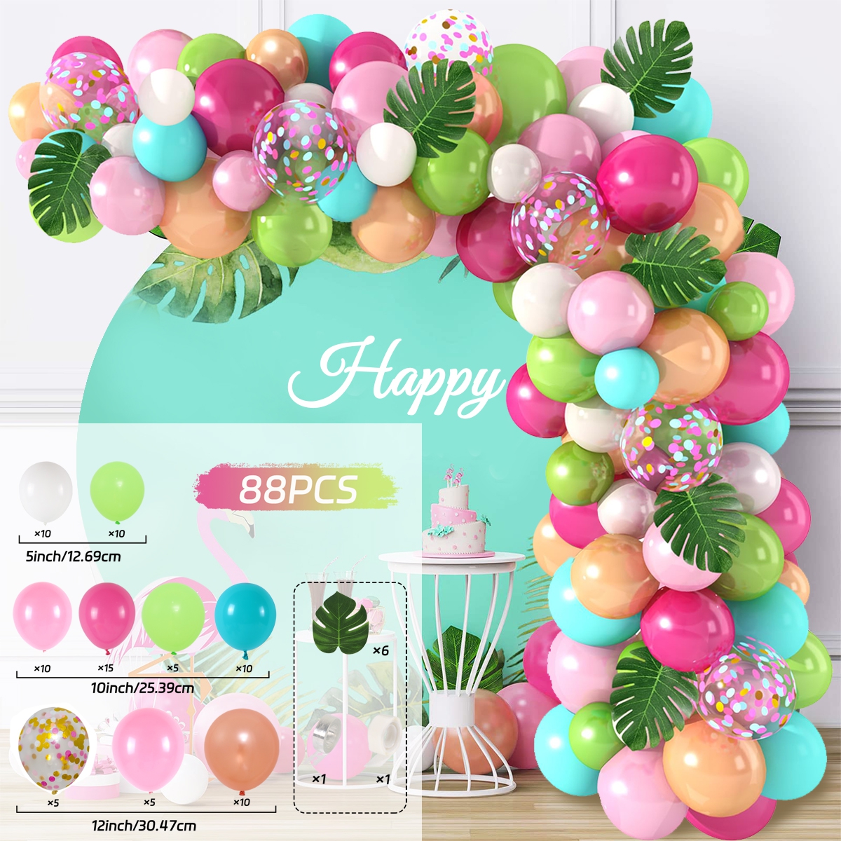 Hawaiianische Ballon-Girlande, Bogen-Set, tropischer Sommer, Hawaii-Party-Dekoration, Flamingo, Aloha, für Kinder, Babyparty, Geburtstag, Party-Dekoration