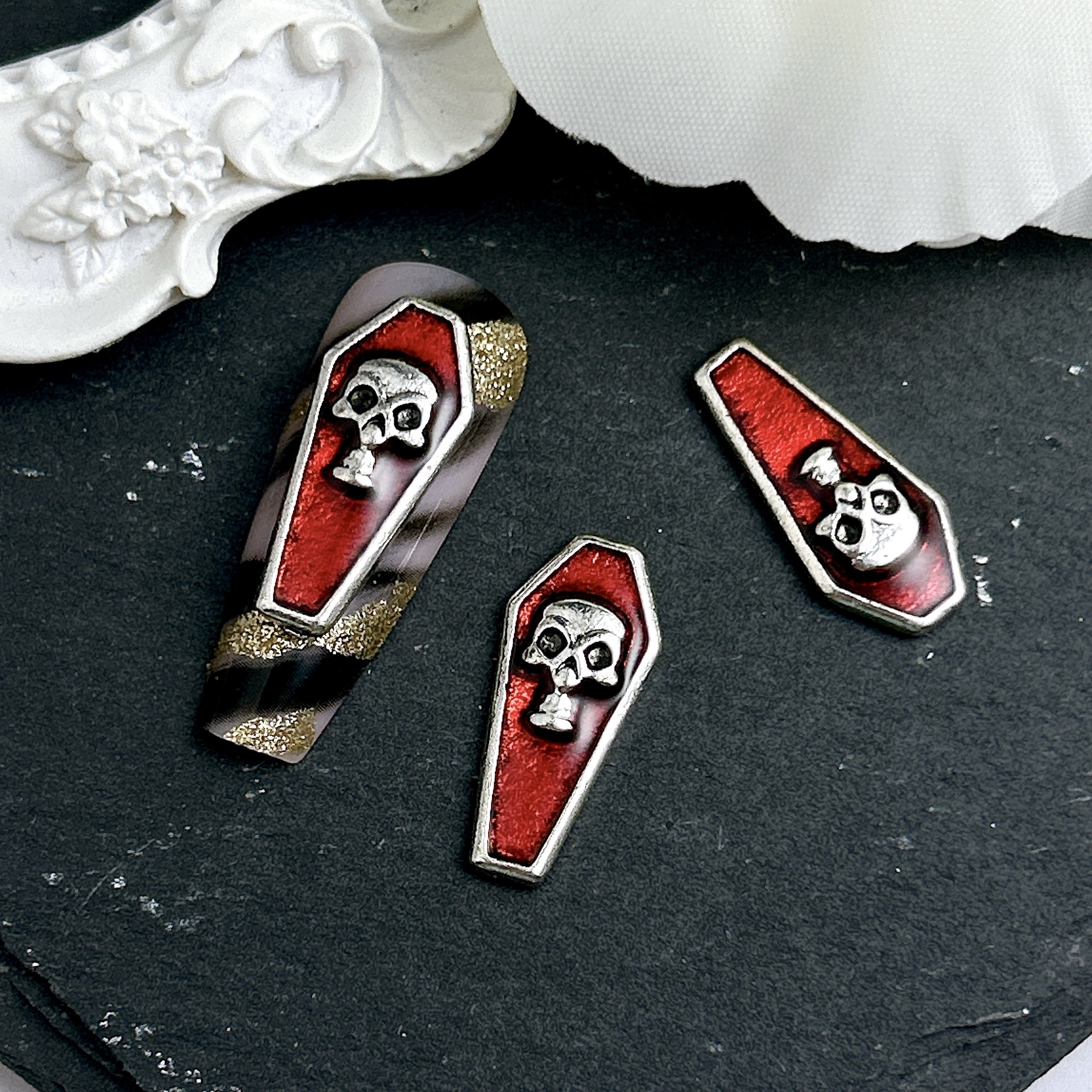 Nuevos dijes de aleación Retro para uñas con forma de corazón, Cruz de Metal 3D, calavera, prensa francesa, accesorios de decoración para uñas, manualidades DIY Y2K: Rosa