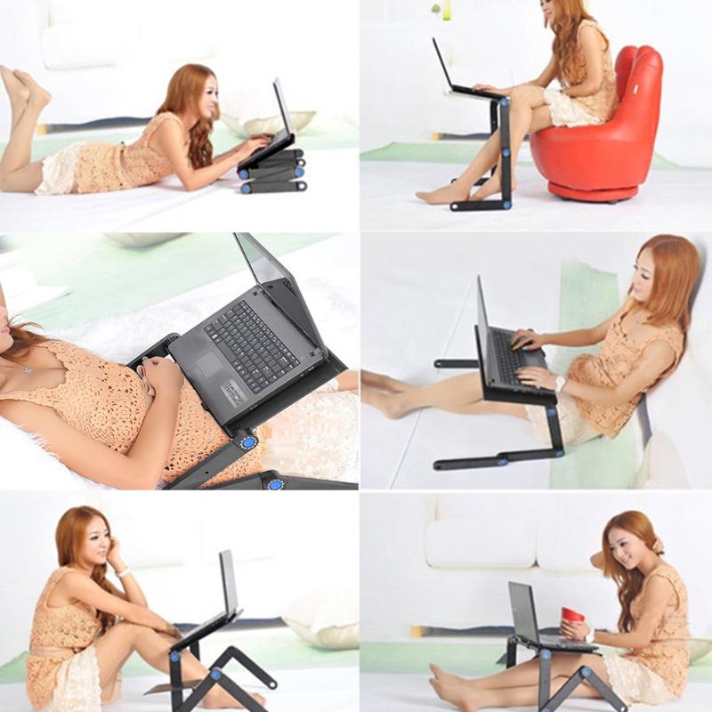 Verstelbare Aluminium Laptop Bureau Ergonomische Draagbare Tv Bed Lapdesk Lade Pc Tafel Stand Notebook Tafel Desk Stand Met Muismat
