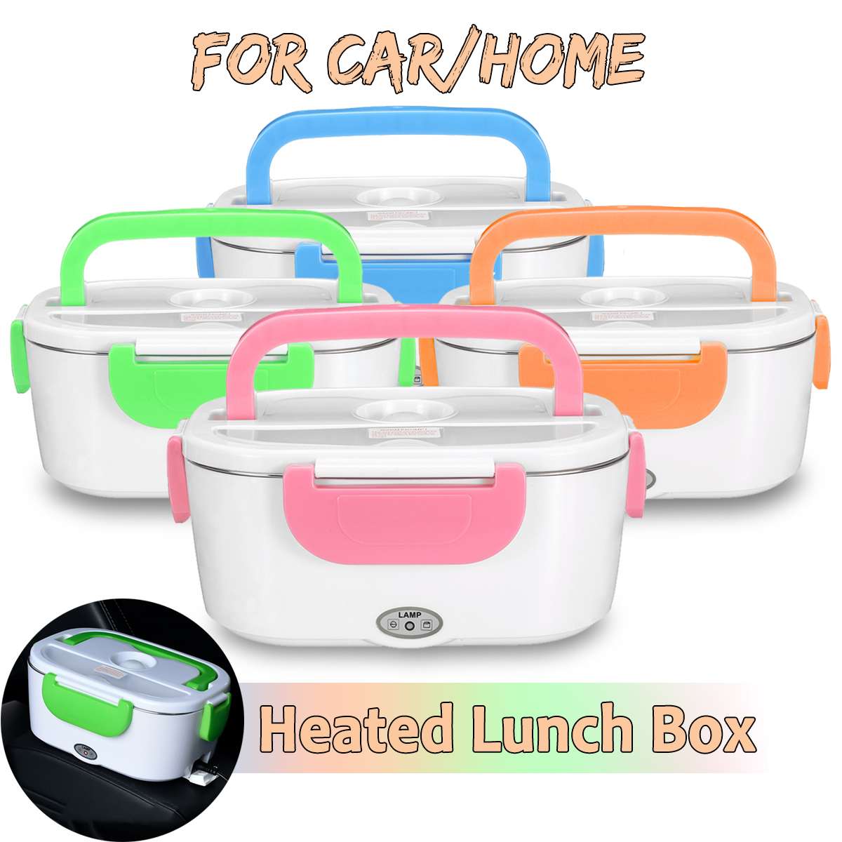 Portable Electric Heating Food Warmer Container Lunch Box Stainless Steel Home Bento Storage Heated Kids Dinnerware Car EU Plug