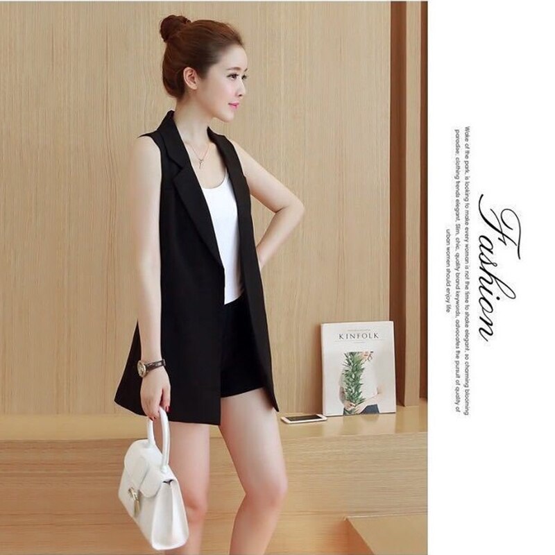 Vrouwen Vest 2022 Lente Zomer Vest Jas Mid-Lengte Dunne Pak Kraag Mouwloos Vest Jas Vrouwelijke wit Zwart