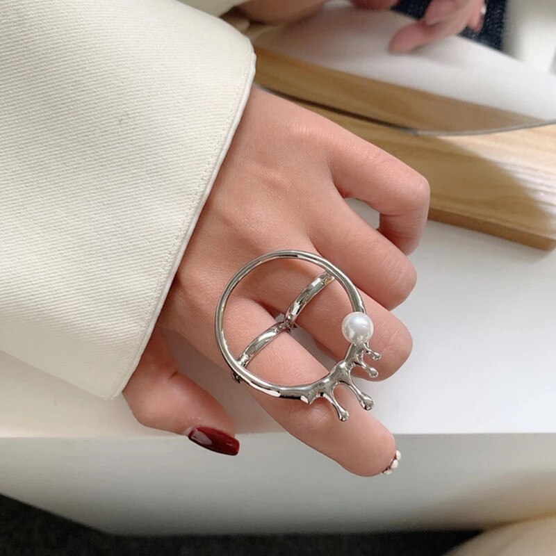 Aomu geometriske uregelmæssige linje metal guld sølv farve store ringe til kvinder fest bryllup smykker gi: 7