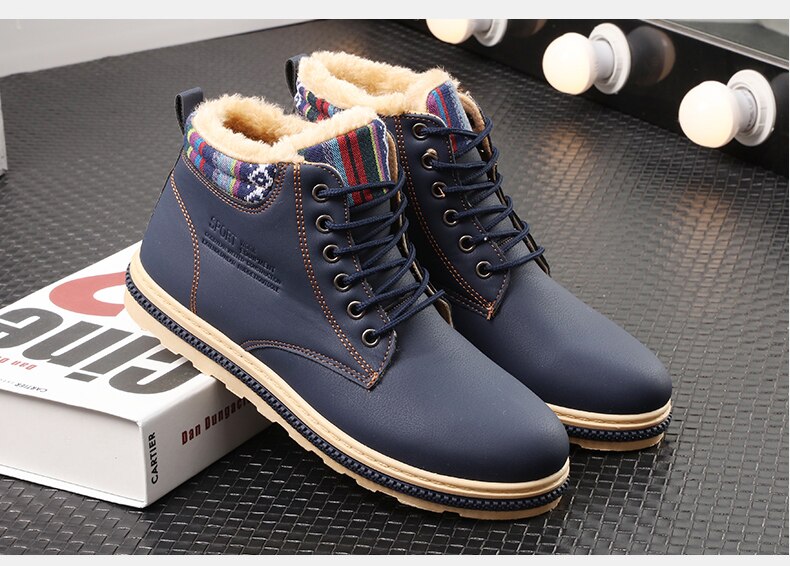 Winter heren laarzen hoge outdoor beweging laarzen warm houden chelsea boots sneakers heren zwart blauw kaki herenschoenen werklaarzen: Blauw / 7.5