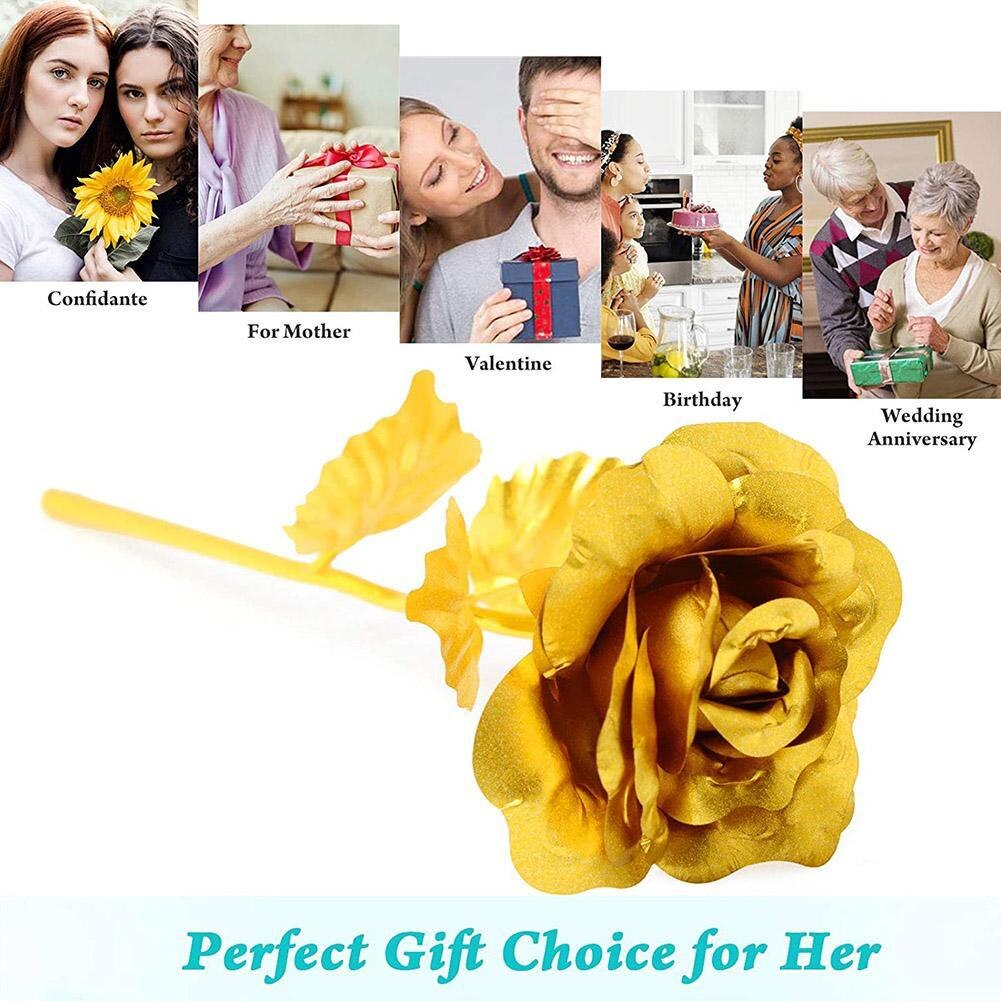 24K Gold Foil Rose Flower with Love Base Valentines Day For Her Artificial Flowers Rose Birthday For Girlfriend/Wife