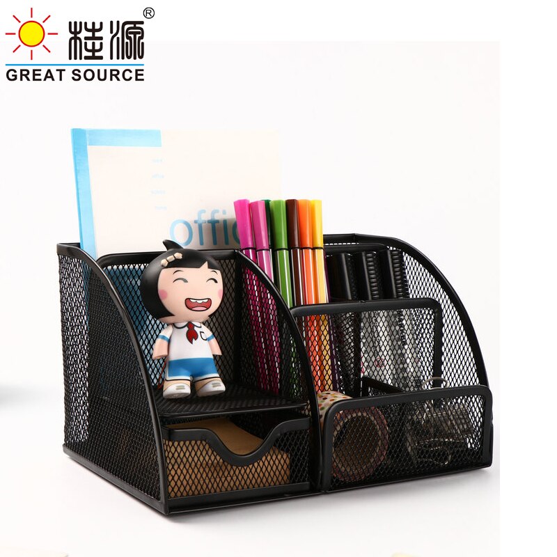 Durable Stationeries Holder Metal Mesh Basket Desk Commodity Organizer With Drawer Colorful Metallic Lacquer