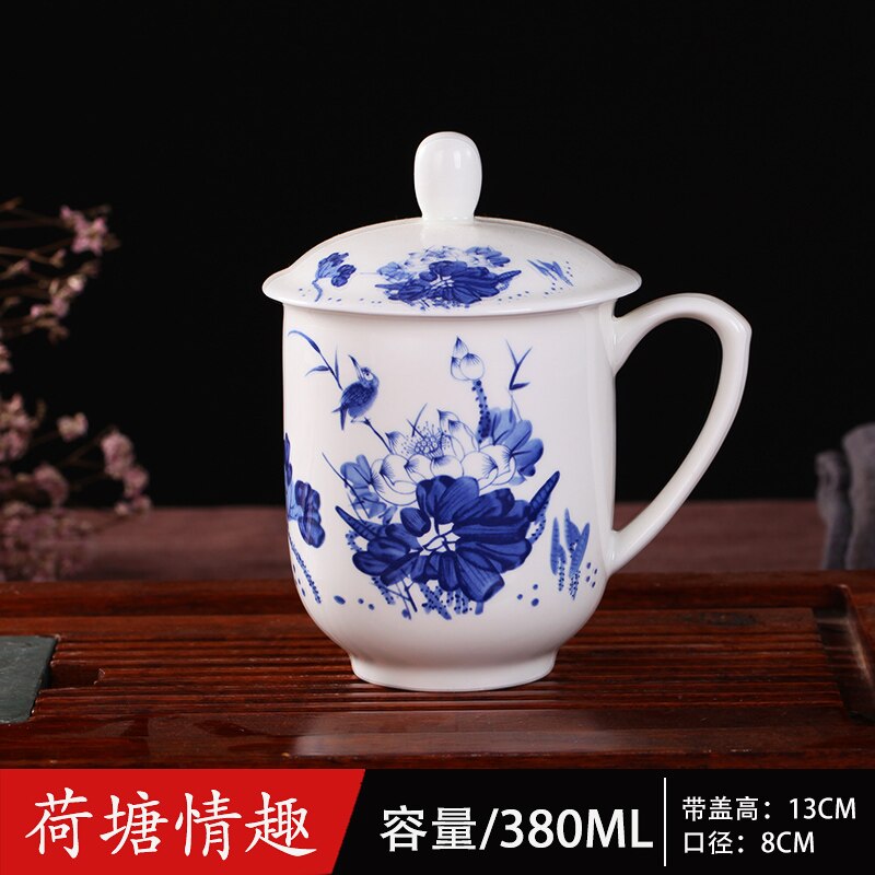 Jingdezhen Keramische Cup, Bone China Cup, Kantoor Cup, Conferentie Cup, Thee Cup Met Cover, water Cup In Conferentieruimte Van Hotel: Blue