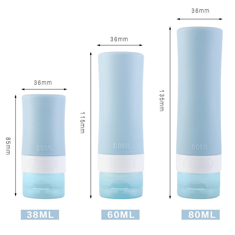 38ml/60mm/80ml silikonista täytettävää pulloa matka-liiketoiminta kunto kannettava säilytyspullo silikoni voide shampoo säilytyspullo