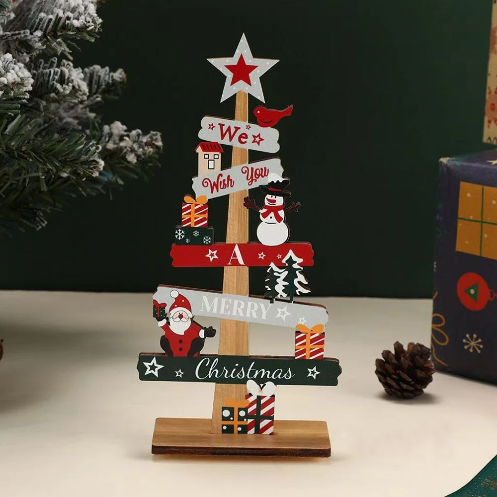 Runtowo 1 Stück Holz-Weihnachtsbaumschmuck Weihnachtsmann Schneemann 2026 Frohe Weihnachten Heimdekoration Neujahr Tischdekoration Navidad