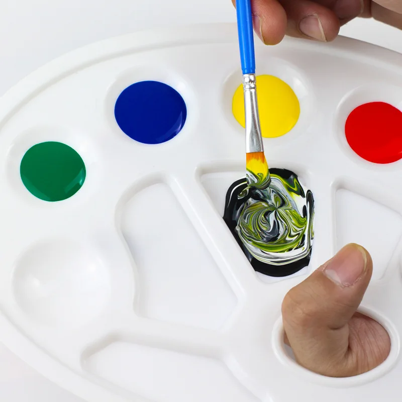 Suministros de pintura blanca, bandeja de pigmento de pintura alternativa, paleta redonda, paleta de plástico, bandeja de pintura artística de acuarela