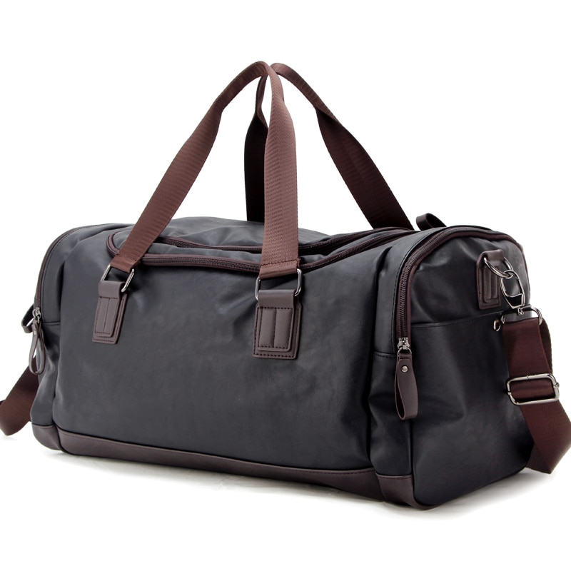 Rejsetaske sort pu læder vandretasker håndbagage til mænd rejse duffle bag udendørs stor kapacitet