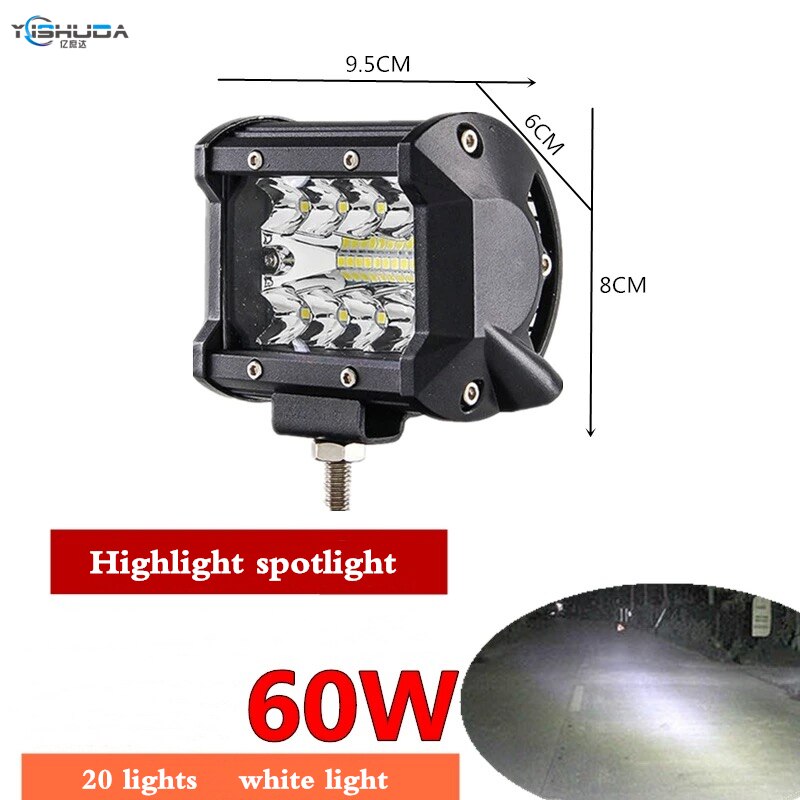 1PCS LED light 60W 120W LED Work Light Bar Square Spotlight 12V -30V Offroad LED Light Bar For Truck Offroad 4X4 4WD Car SUV ATV: 60W 20lights white