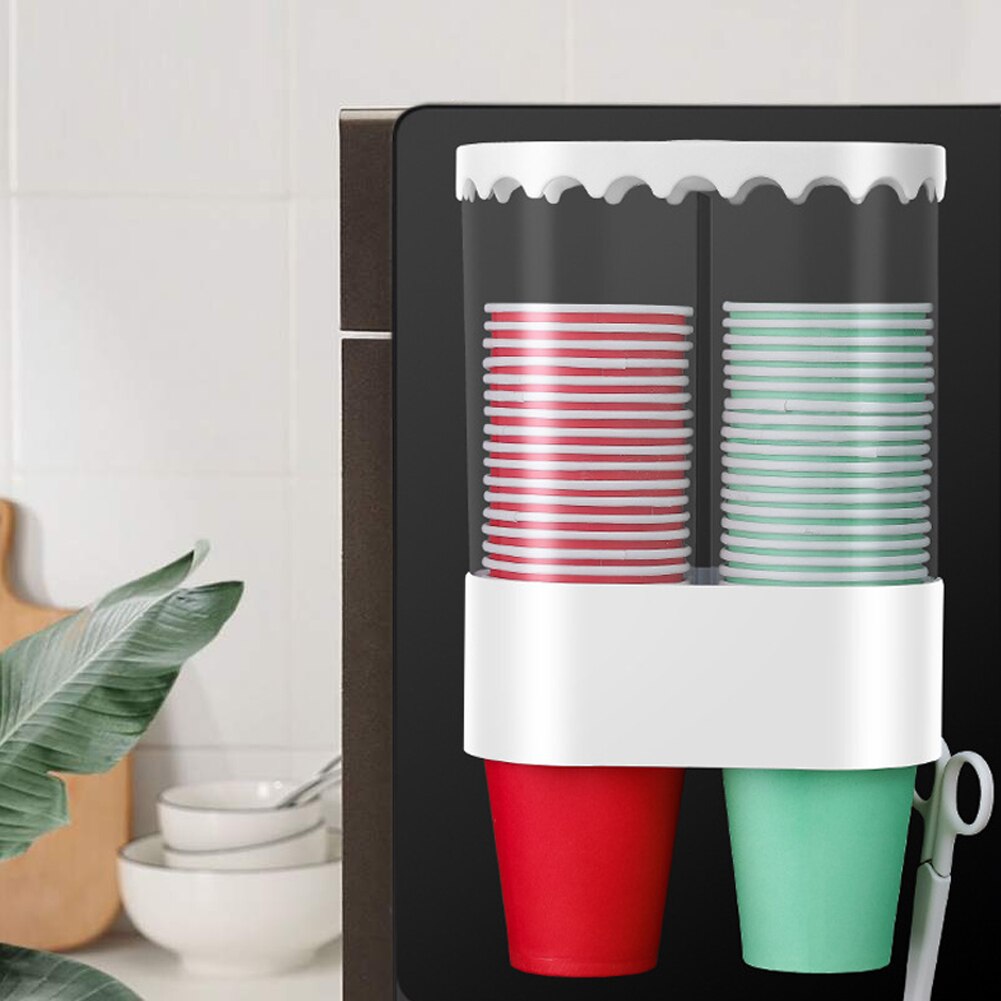 Plastic Disposable Cup Dispenser Storage Rack Large Capacity Container Wall Mounted Automatic Self Adhesive Shelf Home Office