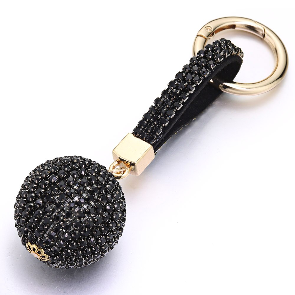 Volle Ball Kristall Keychain Strass Lederband Handtasche Geldbörse Tasche Anhänger Charme Schlüsselring Für Auto Schlüssel Kette K399