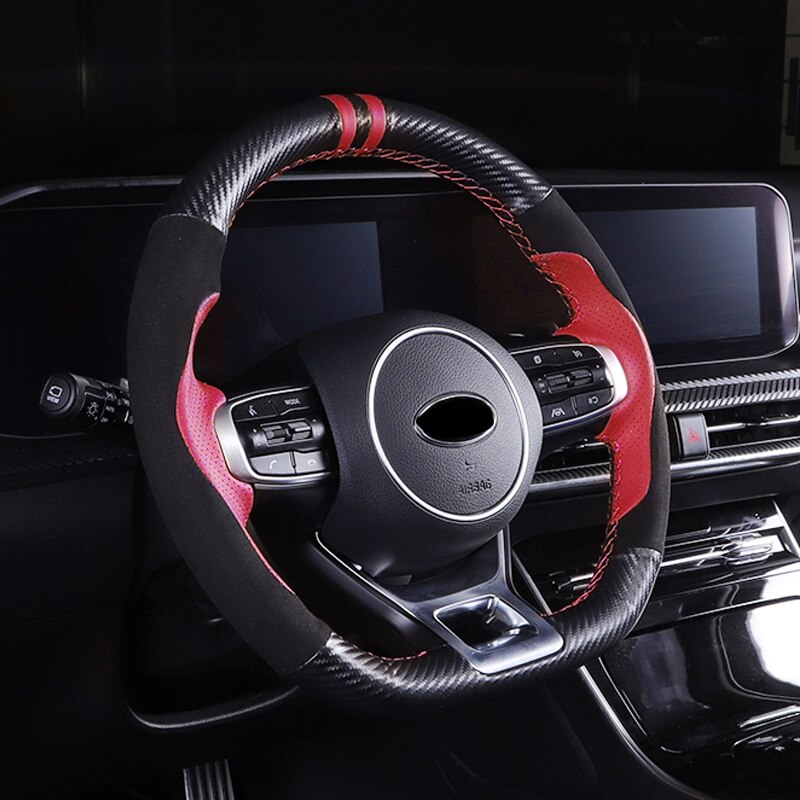 Hand Genaaid Stuurhoes Gemodificeerde Lederen Sport Grip Cover Speciale Interieur Decoratie Voor Kia K5 Auto Accessoires: Red Carbon Fiber