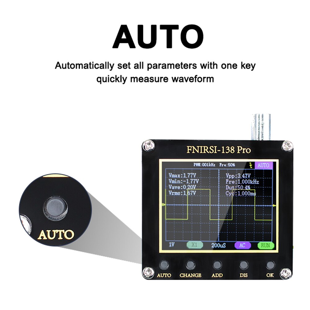 FNIRSI – Mini Oscilloscope numérique portable 138pro, pratique, avec 3 modes de déclenchement, un bouton, réglage automatique, mise à niveau du micrologiciel PWM