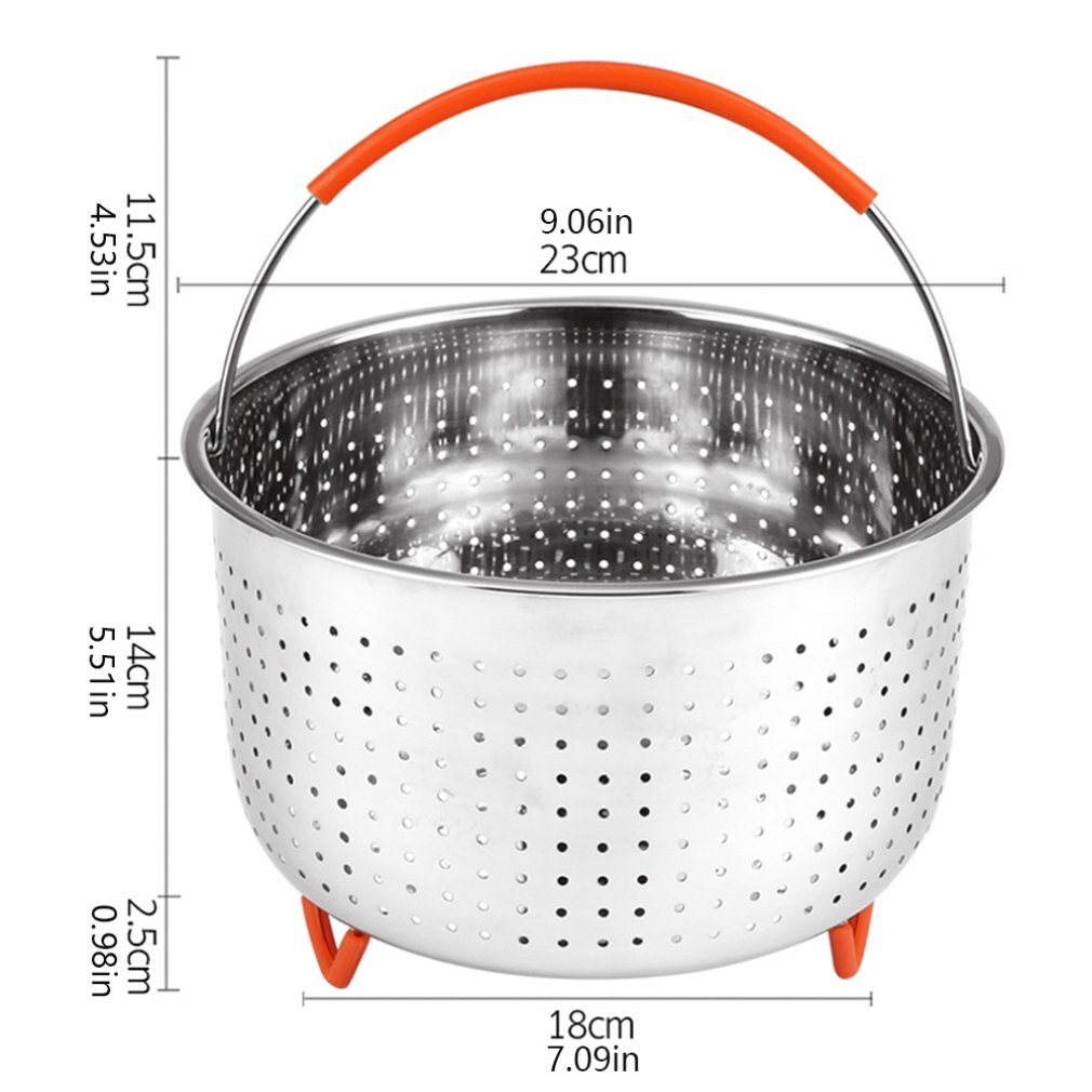 304 Roestvrij Staal Multifunctionele Stoomboot Rijst Wassen Mand Afdruiprek Snelkookpan Verbrandingsbeveiliging Silicone Handvat: 8L