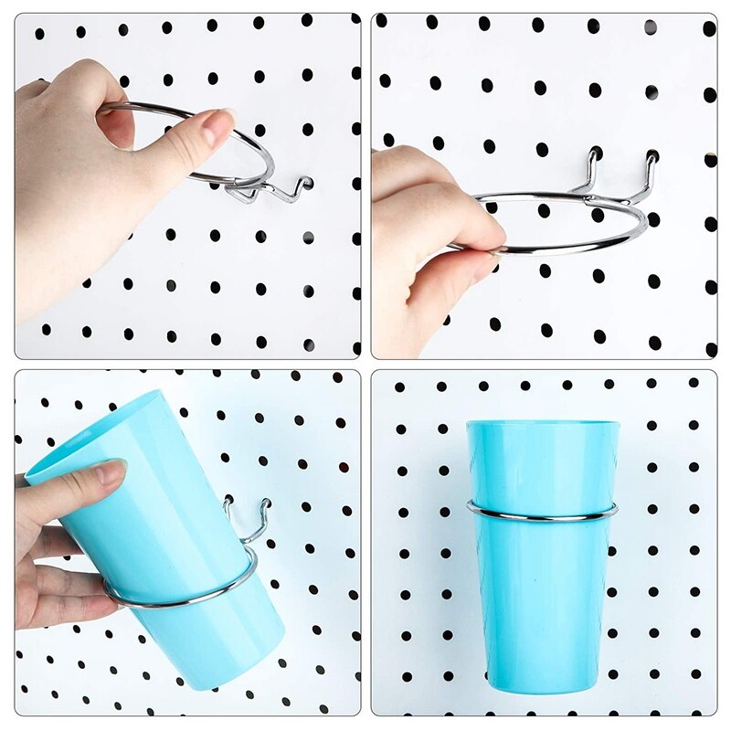 4 Sets Pegboard Bins with Rings, Ring Style Pegboard Hooks with Cups, Pegboard Cup Holder Accessories for Organizing