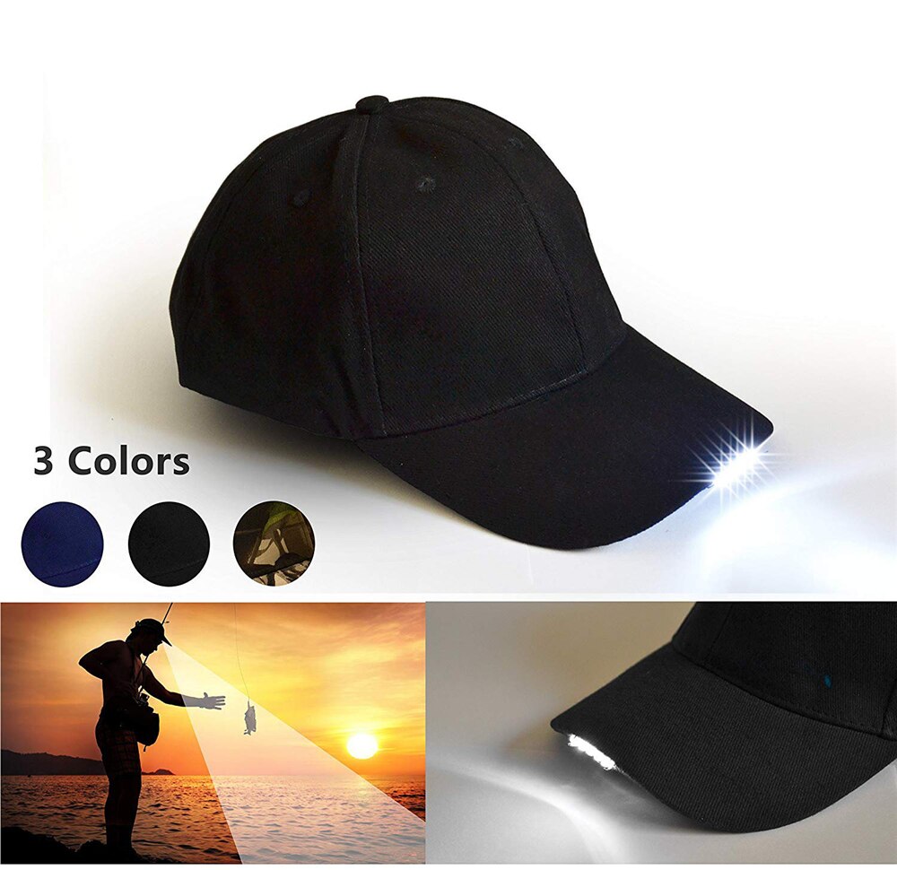 Gorra deportiva de algodón con 5 ledes, gorra con correa ajustable para exteriores con luces brillantes para adultos, adecuada para actividades al aire libre, camping